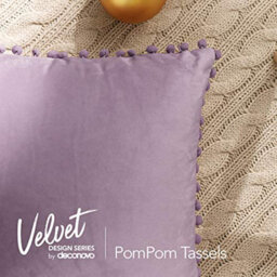 Deconovo 2 Pack Poms Large Crushed Velvet Cushion Covers With Invisible Zipper 55Cm X 55Cm Light Purple - thumbnail 3