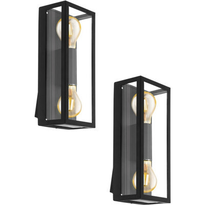 Stylish 2 Pack Ip44 Black Outdoor Wall Light With Square Glass Shade - image 1