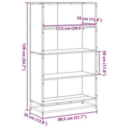 Berkfield Bookcase Sonoma Oak 80.5X35X139 Cm Engineered Wood - thumbnail 9