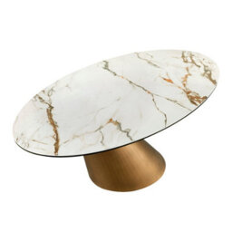 Angel Cerda Stylish Oval Dining Table With Porcelain Marble Top And Bronze Steel Base - thumbnail 5