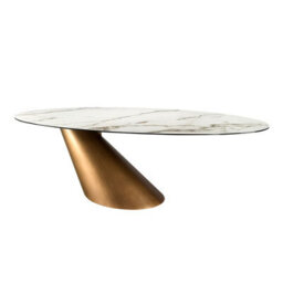 Angel Cerda Stylish Oval Dining Table With Porcelain Marble Top And Bronze Steel Base - thumbnail 6