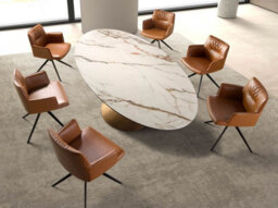 Angel Cerda Stylish Oval Dining Table With Porcelain Marble Top And Bronze Steel Base - thumbnail 3