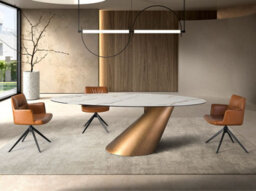 Angel Cerda Stylish Oval Dining Table With Porcelain Marble Top And Bronze Steel Base - thumbnail 2