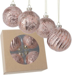 B4E Set Of 4 Pink And Silver Christmas Baubles For Christmas Tree Decorations 18X18X9Cm - thumbnail 7