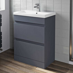 Affine 600mm Bathroom Vanity Unit Basin Storage 2 Drawer Cabinet Furniture Grey Gloss - thumbnail 1