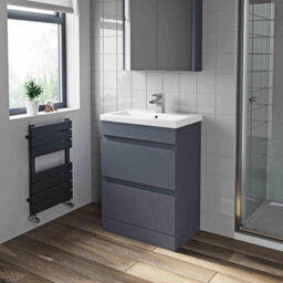 Affine 600mm Bathroom Vanity Unit Basin Storage 2 Drawer Cabinet Furniture Grey Gloss - thumbnail 5