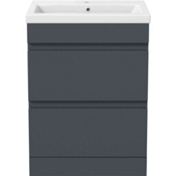 Affine 600mm Bathroom Vanity Unit Basin Storage 2 Drawer Cabinet Furniture Grey Gloss - thumbnail 6
