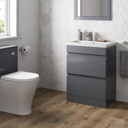 Affine 600mm Bathroom Vanity Unit Basin Storage 2 Drawer Cabinet Furniture Grey Gloss - thumbnail 3