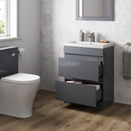 Affine 600mm Bathroom Vanity Unit Basin Storage 2 Drawer Cabinet Furniture Grey Gloss - thumbnail 4
