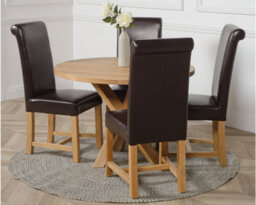 That's Furniture Oregon Round Oak Dining Table And 4 Chairs Dining Set With Washington Brown Leather Chairs - thumbnail 3