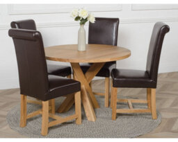 That's Furniture Oregon Round Oak Dining Table And 4 Chairs Dining Set With Washington Brown Leather Chairs - thumbnail 2