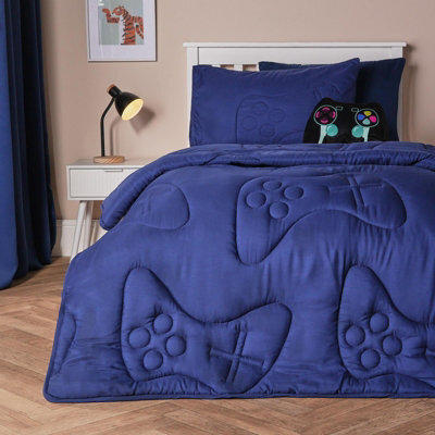 Ohs Gaming Duvet Coverless Quilted 7.5 Tog Pillowcase Set Embossed, Navy - Double - image 1