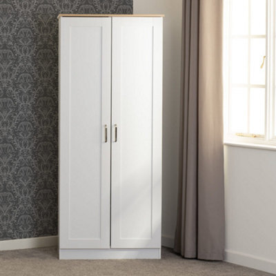Seconique Portland 2 Door Wardrobe In White With Oak Effect Finish - image 1
