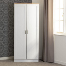 Seconique Portland 2 Door Wardrobe In White With Oak Effect Finish - thumbnail 1