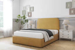"Sloomy Belvoir Mustard Plush Bed Frame With 45"" Upholstered Headboard 2'6 Small Single" - thumbnail 2
