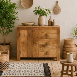 Wyld Haus Manila Light Mango Wood Sideboard, 3 Drawers 1 Door - thumbnail 1