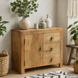 Wyld Haus Manila Light Mango Wood Sideboard, 3 Drawers 1 Door - thumbnail 2