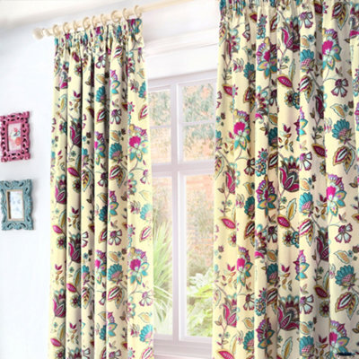 Dreams & Drapes Marinelli Pair Of Teal Pencil Pleat Curtains With Tie-Backs - image 1