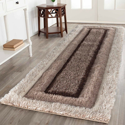 Modern Soft Bordered Shimmer Shaggy Area Rugs Bronze 60X220 Cm - image 1