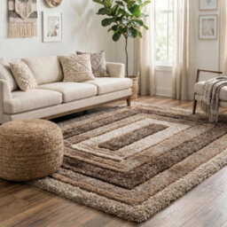 Modern Soft Bordered Shimmer Shaggy Area Rugs Bronze 60X220 Cm - thumbnail 8