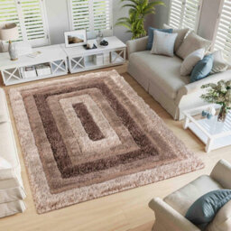Modern Soft Bordered Shimmer Shaggy Area Rugs Bronze 60X220 Cm - thumbnail 4