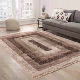 Modern Soft Bordered Shimmer Shaggy Area Rugs Bronze 60X220 Cm - thumbnail 3