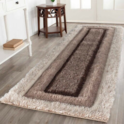 Modern Soft Bordered Shimmer Shaggy Area Rugs Bronze 60X220 Cm - thumbnail 1