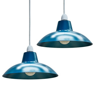 Valuelights Civic Pair Of Blue Metal Easy Fit Living Room Bedroom Ceiling Light Shades (D)28.8Cm - image 1
