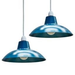 Valuelights Civic Pair Of Blue Metal Easy Fit Living Room Bedroom Ceiling Light Shades (D)28.8Cm - thumbnail 6