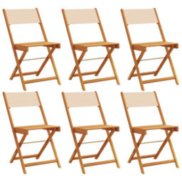 Berkfield Folding Garden Chairs 6 Pcs Beige Fabric And Solid Wood - thumbnail 2
