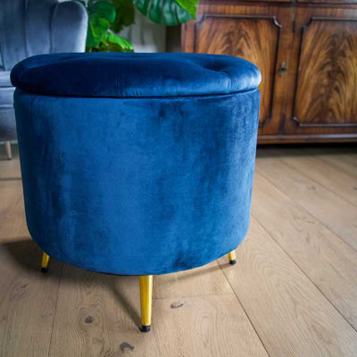 Madison & Mayfair Blue Brooklyn Velvet Ottoman Stool With Gold Legs