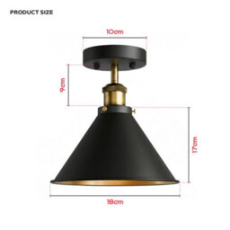 Ledsone Industrial Semi Flush Ceiling Light, Matte Black Metal Shade, Antique Brass Fittings, Vintage Lamp For Bedroom Hallway - thumbnail 2