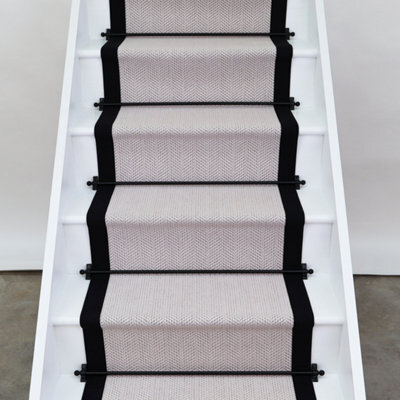 RainbowHome Herringbone Chelsea Wool Stair Runner With 100% Black Cotton Border 70Cm X 700Cm - image 1