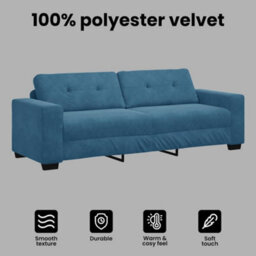 Vidaxl Blue Velvet Sofa With Cushion Blue Velvet - thumbnail 7