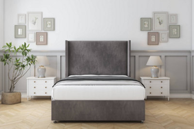 "Sloomy Devonshire Slate Naples Divan Bed With Mattress 2 Drawers Foot-End With 54"" Wingback Headboard 4' Small Double" - image 1