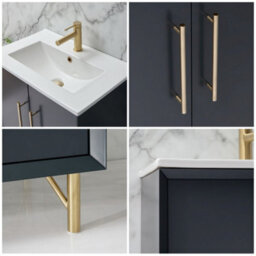 Homestylestore Anthracite 610mm Bathroom Vanity Unit With Basin And Brushed Brass T Bar Handle - thumbnail 3