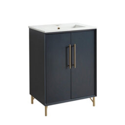 Homestylestore Anthracite 610mm Bathroom Vanity Unit With Basin And Brushed Brass T Bar Handle - thumbnail 1