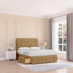"Sloomy 4Ft Cambridge Divan Bed Base Mink Plush ,2 Drawers, 12"" Footboard & 26"" Struts Headboard - Small Double" - thumbnail 1