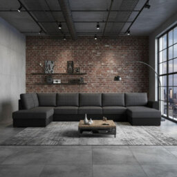 Wilma Large U Shape Sofa Bed Corner With Storage Polyurethane Foam Wave Spring Wooden Legs 370X186X85Cm Black And Melange Left - thumbnail 1