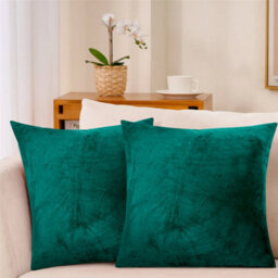 Ameha Green Plain Velvet Cushion Covers, 18X18 Inch, Pack Of 2, Breathable & Hypoallergenic With Hidden Zip Closure - thumbnail 7