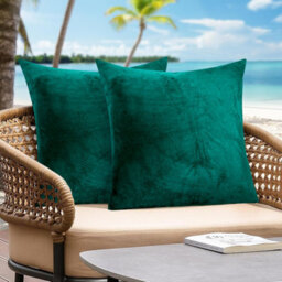 Ameha Green Plain Velvet Cushion Covers, 18X18 Inch, Pack Of 2, Breathable & Hypoallergenic With Hidden Zip Closure - thumbnail 3