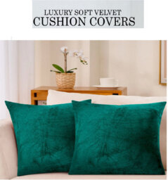 Ameha Green Plain Velvet Cushion Covers, 18X18 Inch, Pack Of 2, Breathable & Hypoallergenic With Hidden Zip Closure