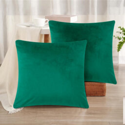 Ameha Green Plain Velvet Cushion Covers, 18X18 Inch, Pack Of 2, Breathable & Hypoallergenic With Hidden Zip Closure - thumbnail 8
