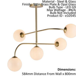 Semi Flush Ceiling Light Satin Brass Plate & Opal Glass 5 X 3W Led G9 - thumbnail 2