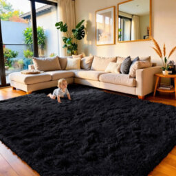 Aspire Homeware Non Slip Black Shaggy Rug Soft Fluffy Washable, Living Room And Dining Room Rug, (L)230Cm X (W)160Cm - thumbnail 1