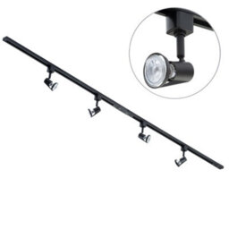 Litecraft Harlem Black 4 Head 2M Straight Kitchen Track Light With Led Bulbs - thumbnail 1