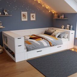 Double Multifunctional Daybed With Drawers, Shelves, Storage And Bedside Table - thumbnail 5