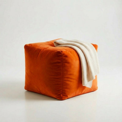 Kosi Atelier Kosiatelier Bean Bag Velvet Footstool Ottomona Cube Pouf Chair Pouffe, Polystyrene Beads Filled - Pumpkin, 55Cm X 55Cm X 55Cm - image 1