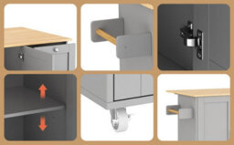Abrihome Multifunctional Rolling Kitchen Island Cart With Foldable Tabletop Large Storage Trolley With 3 Drawers & 2 Cabinets For Kitchen - thumbnail 7