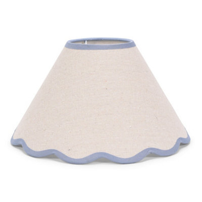 Valuelights Florie Natural Linen Small Tapered Lamp Shade With Scallop Blue Trim (D)27Cm - image 1